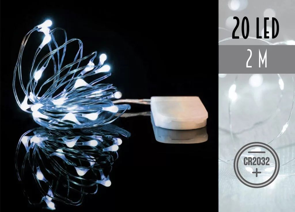 20 LED-es gombelemes drótfényfüzér 2 m- 2 színben