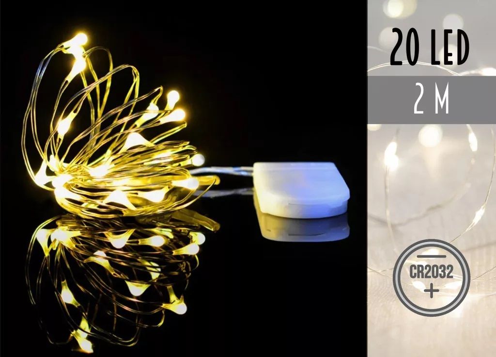 20 LED-es gombelemes drótfényfüzér 2 m- 2 színben