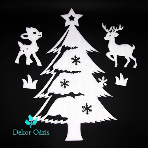 Ablakdísz fenyőfás őzikékkel