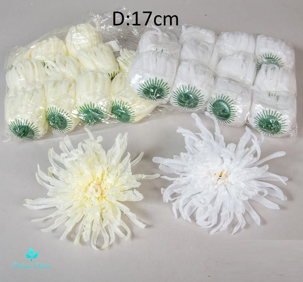 Lapos krizantém virágfej 17 cm 12 db / csomag - 2 színben