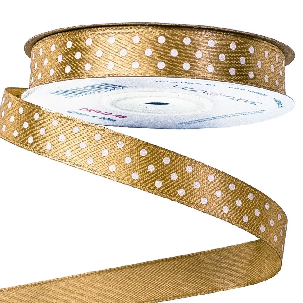Fehér pöttyös szatén szalag 12 mm × 20 m – 6 színben Fehér pöttyös szatén szalag 12 mm × 20 m – 6 színben