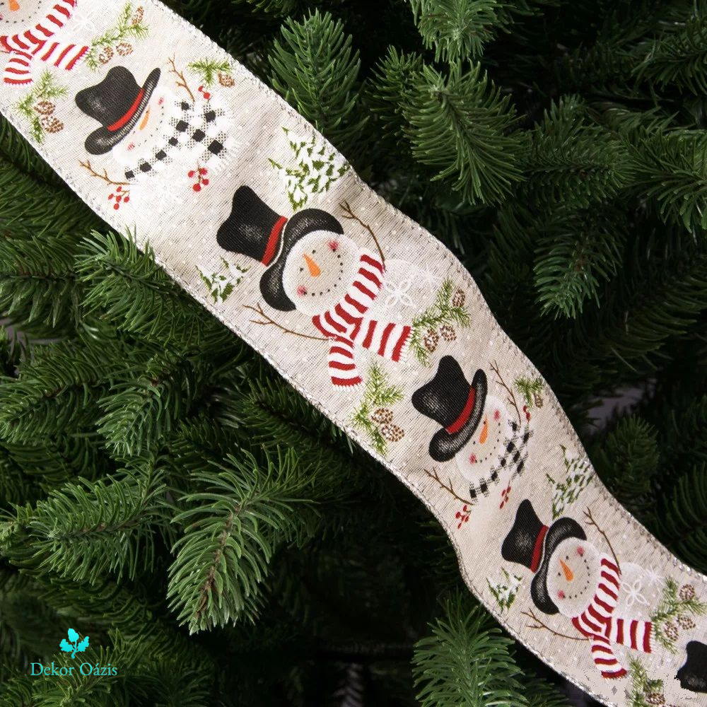 Hóemberkés karácsonyi szalag drótos szegéllyel 64mm x 6.4m