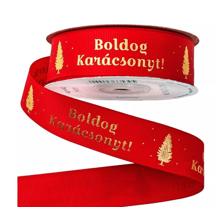 "Boldog Karácsonyt" feliratos ripsz szalag 25mm x 20m - Több színben