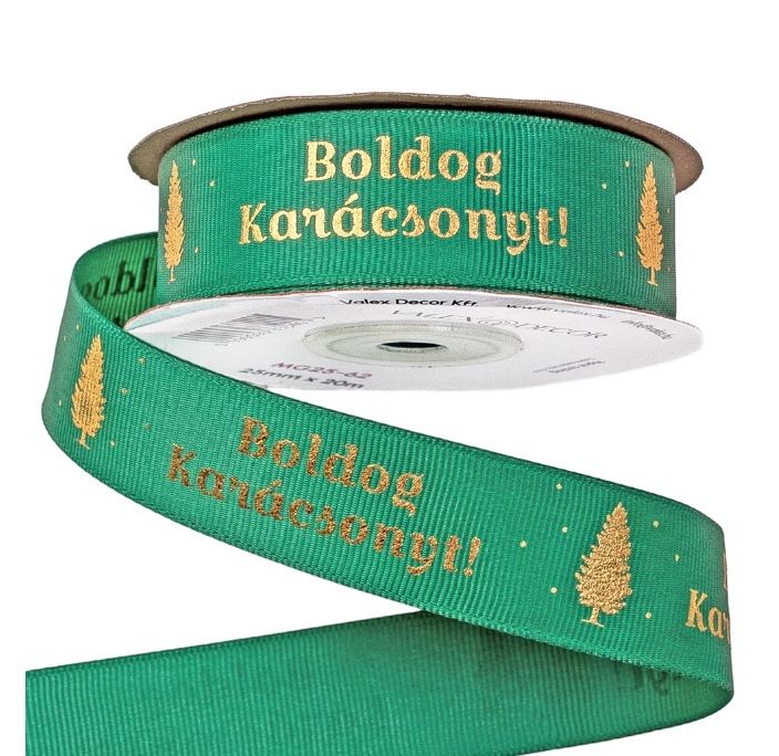 "Boldog Karácsonyt" feliratos ripsz szalag 25mm x 20m - Több színben