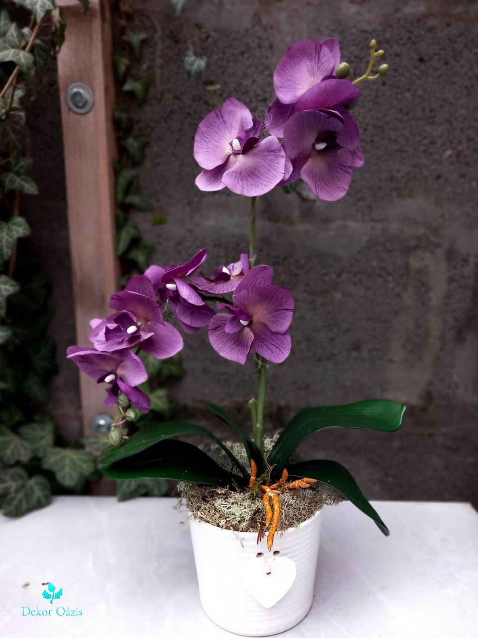Gondozásmentes lila orchidea kerámia kaspóban leddel