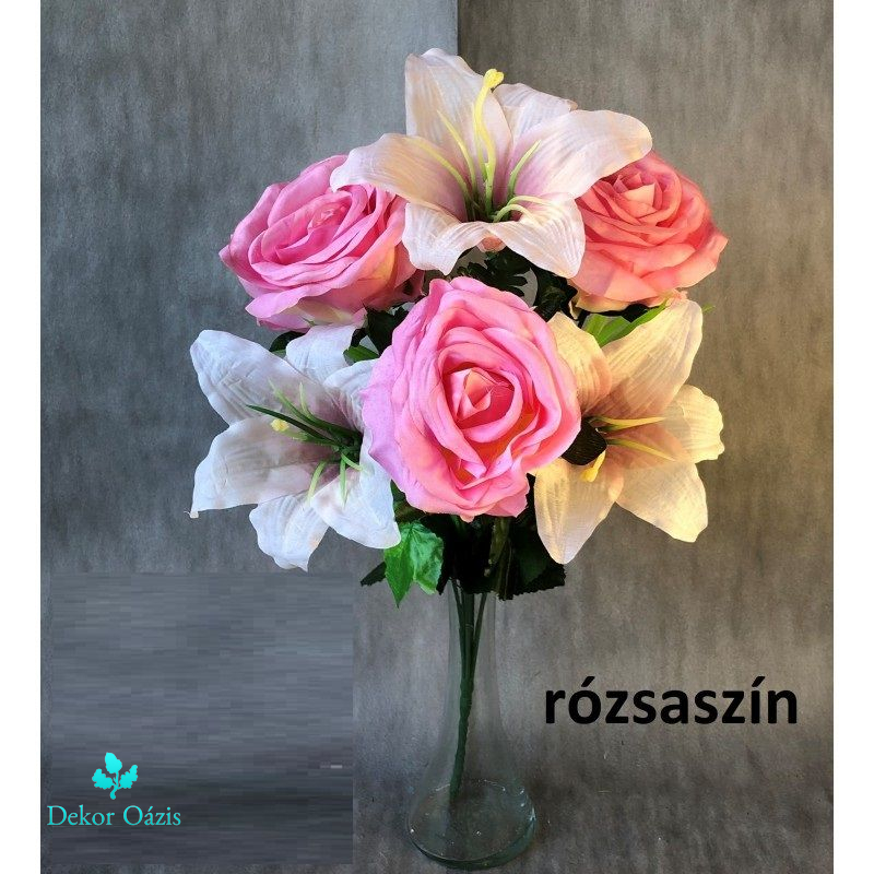 Rózsa-liliom csokor x7 43cm - 7 színben