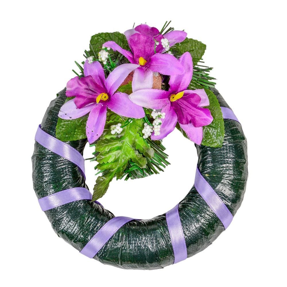 Szalaggal tekert koszorú selyemvirág díszítéssel 15cm - Több színben
