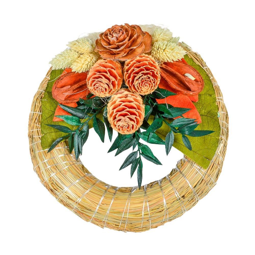 Szalma koszorú trópusi szárazvirág díszítéssel 15cm- Több színben