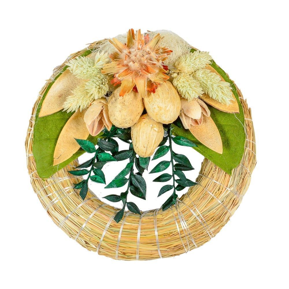 Szalma koszorú trópusi szárazvirág díszítéssel 15cm- Több színben
