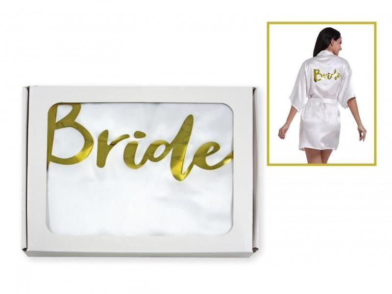 Menyasszonyi készülődős köntös fehér - Bride felirattal