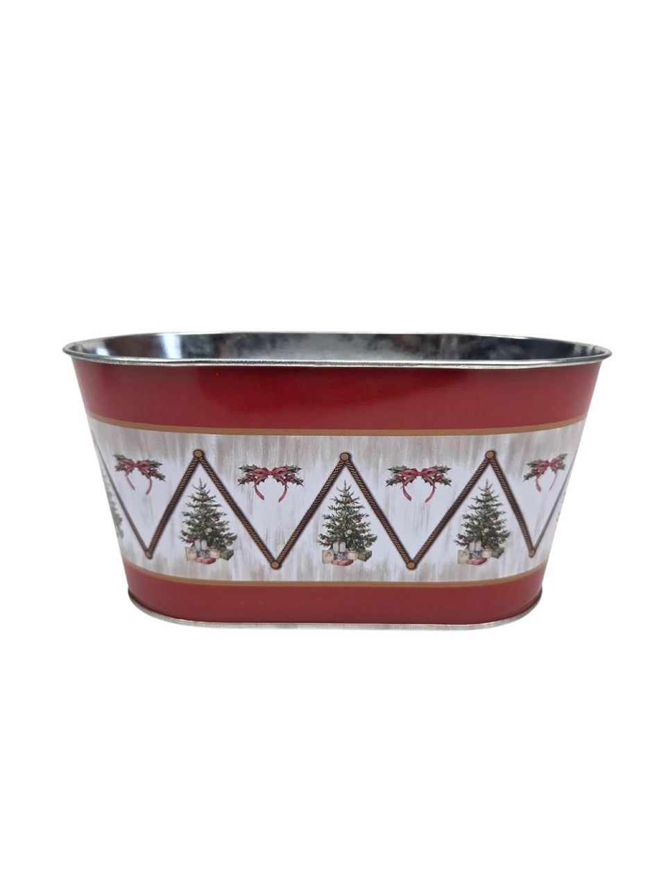 Karácsonyi mintás bádog kaspó ovál - Több féle Karácsonyi mintás bádog kaspó ovál - Több féle