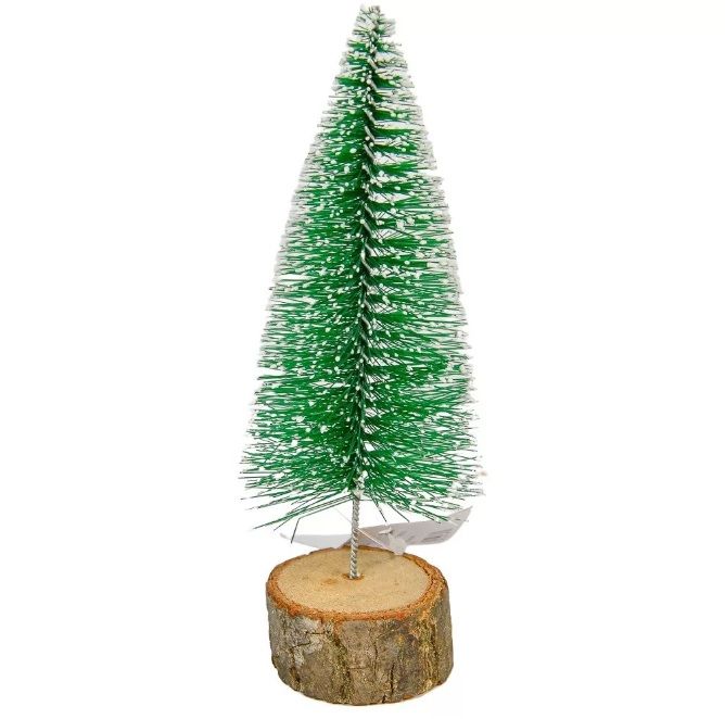 Mini fenyő fa talpon zöld havas 14cm