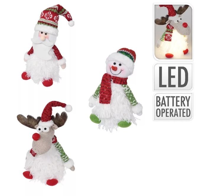 Ülő karácsonyi textil figura LED-es 22cm