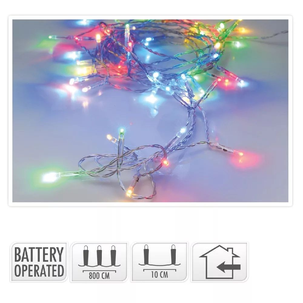 Fényfüzér 80 LED-es elemes 8 m - 3 színben