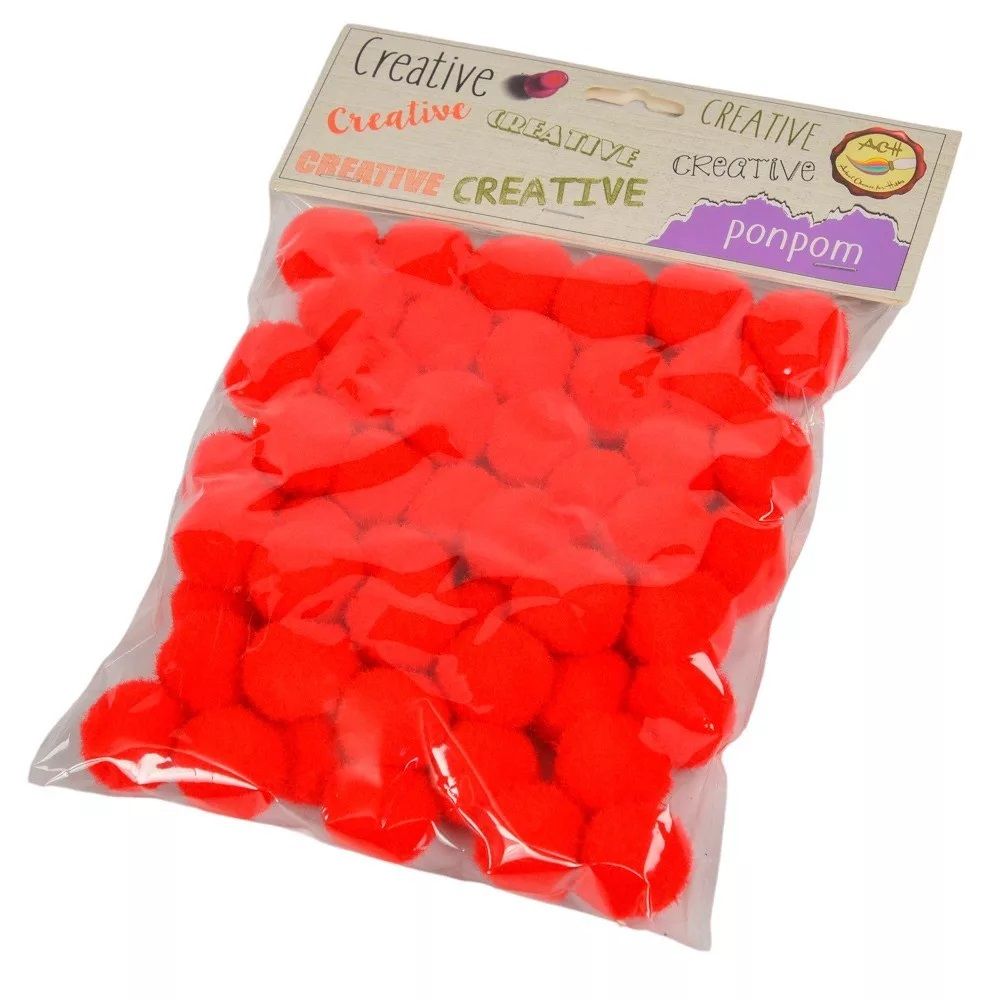 Pompom 2cm piros 50db-os - 3 színben 