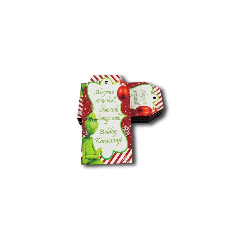 Grincs ajándékcímke fa tábla 3,7 x 6,9 cm 5 db/csomag - 3 féle