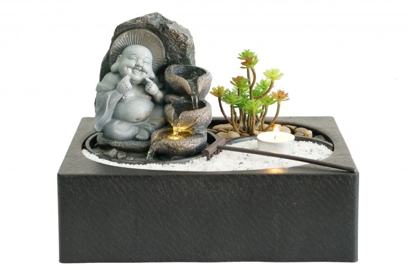 Zen kertes Buddhás szoba szökőkút / csobogó teamécsessel