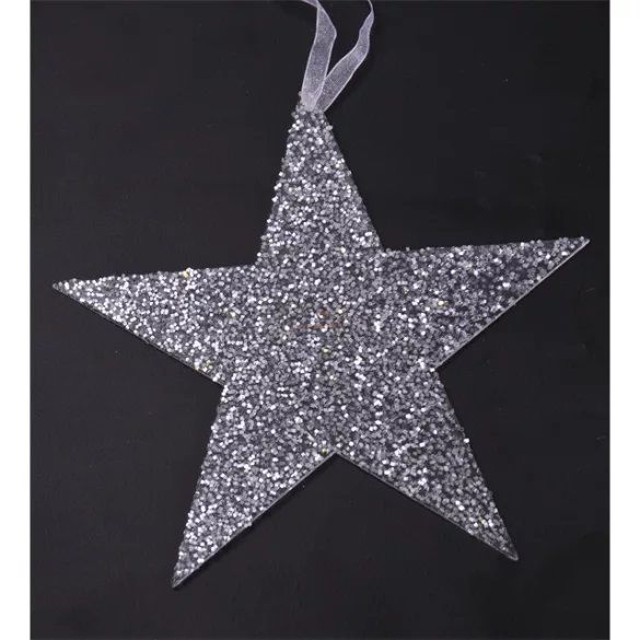 Csillag dísz műanyag 15cm ezüst karácsonyfadísz figura