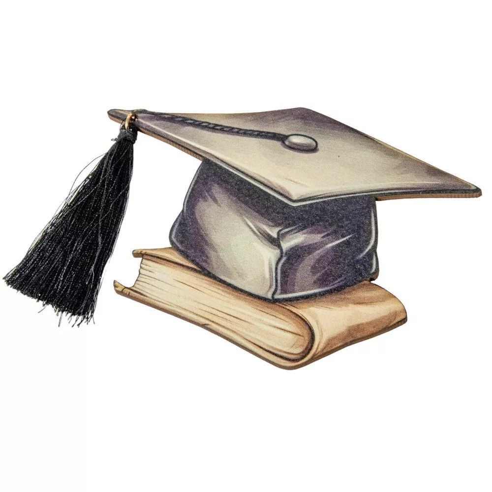 Nyomtatott fa tábla diplomaosztó kalap bojttal 12cm - 2 színben
