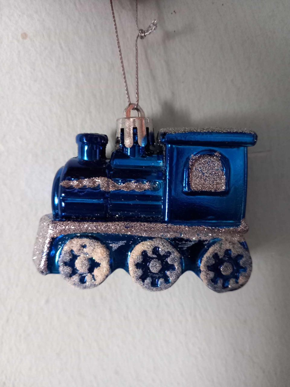 Vonat műanyag karácsonyfadísz 10cm - Kék