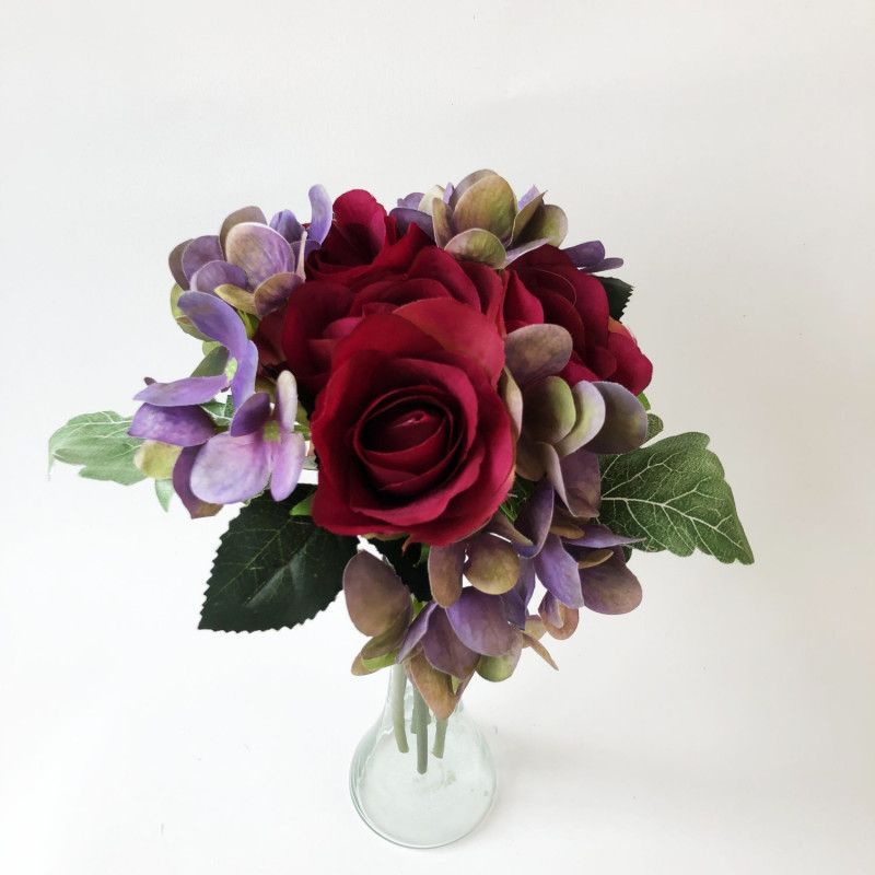 Rózsa-hortenzia kötegelt csokor x7 30cm