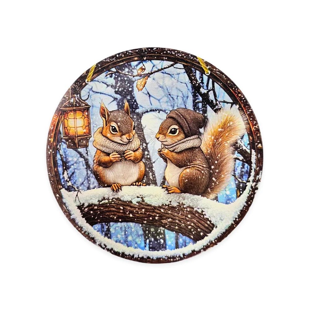 Nyomtatott fa tábla koszorú közép 11,8 cm - Karácsonyi minták 