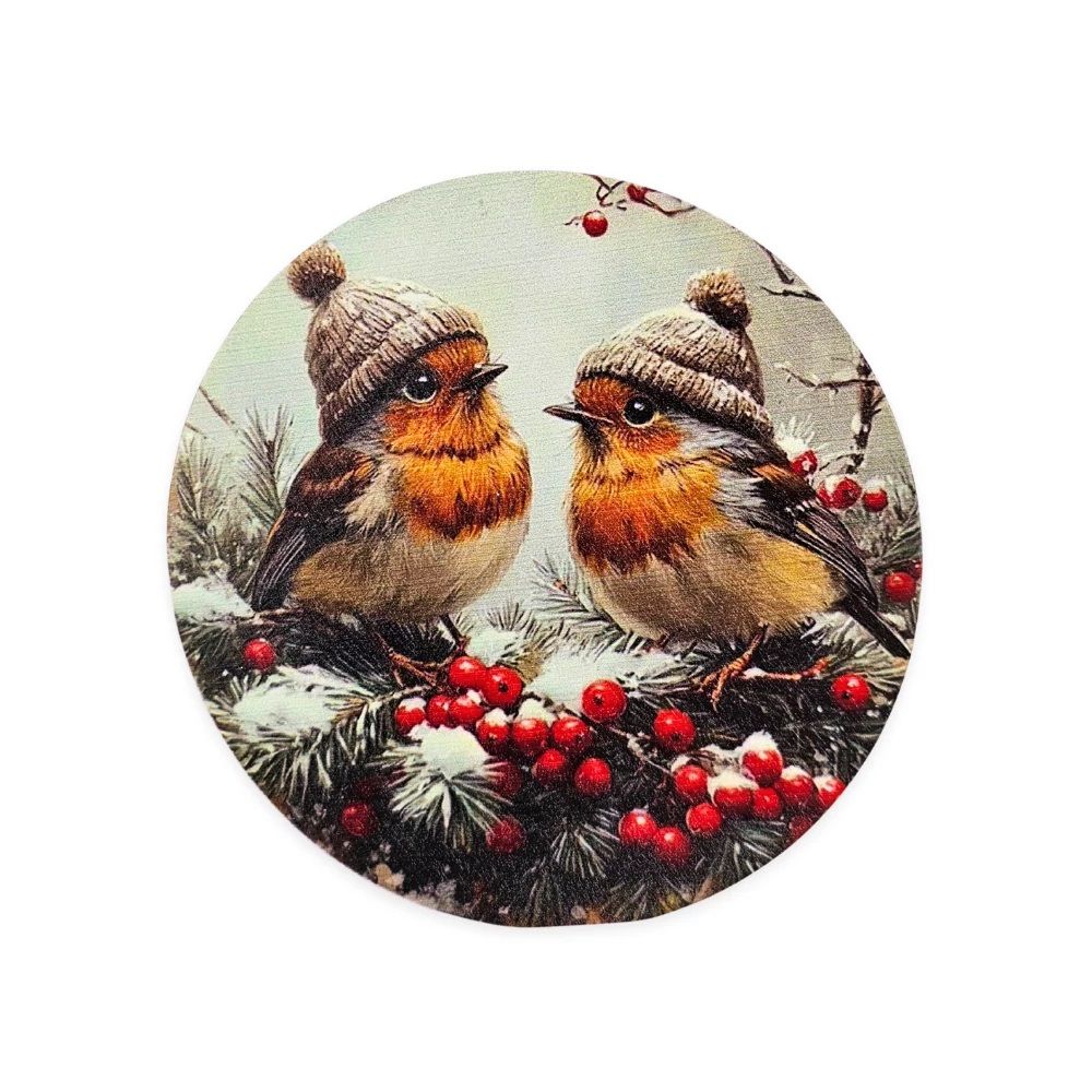 Nyomtatott fa tábla koszorú közép 11,8 cm - Karácsonyi minták 