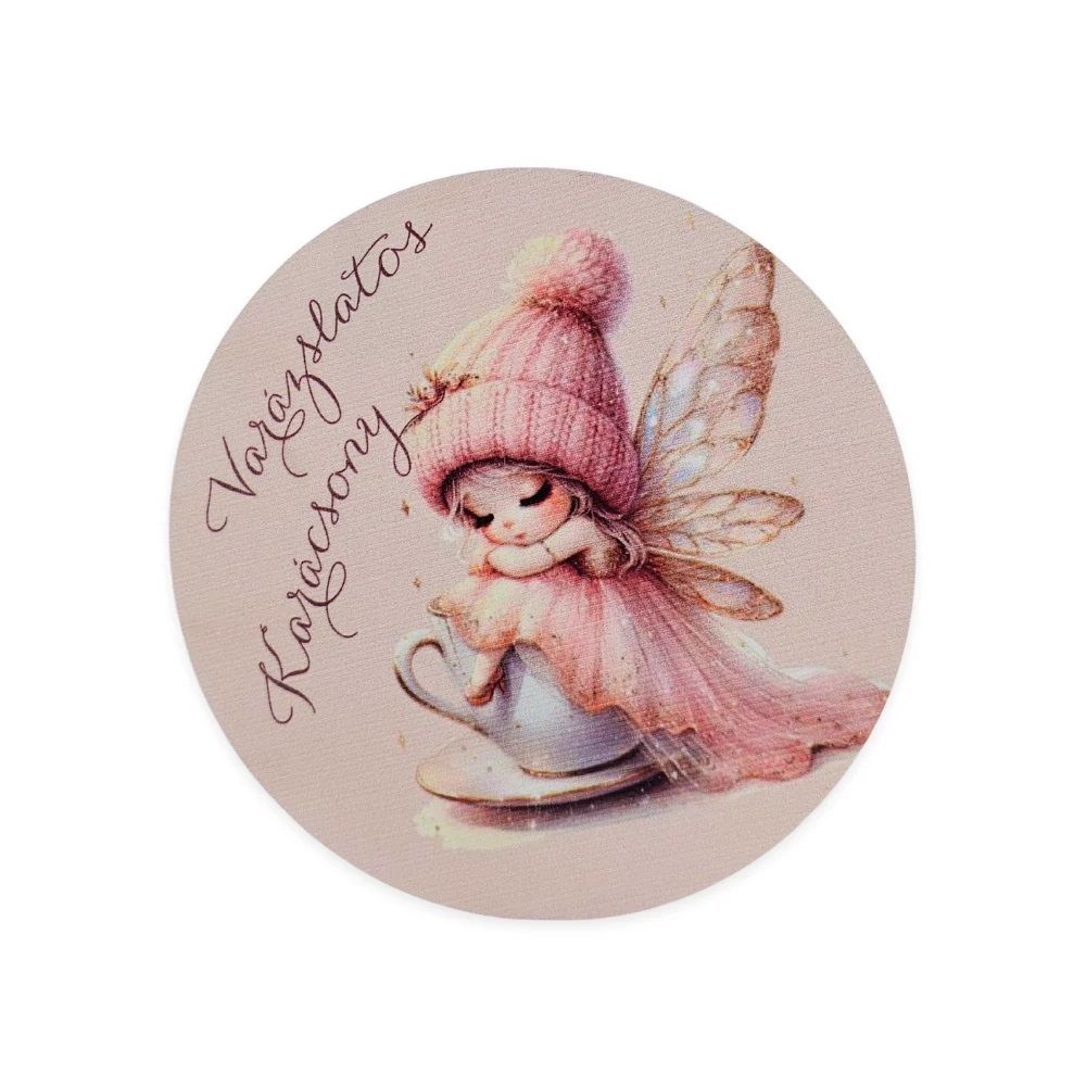 Nyomtatott fa tábla koszorú közép 11,8 cm - Karácsonyi minták 