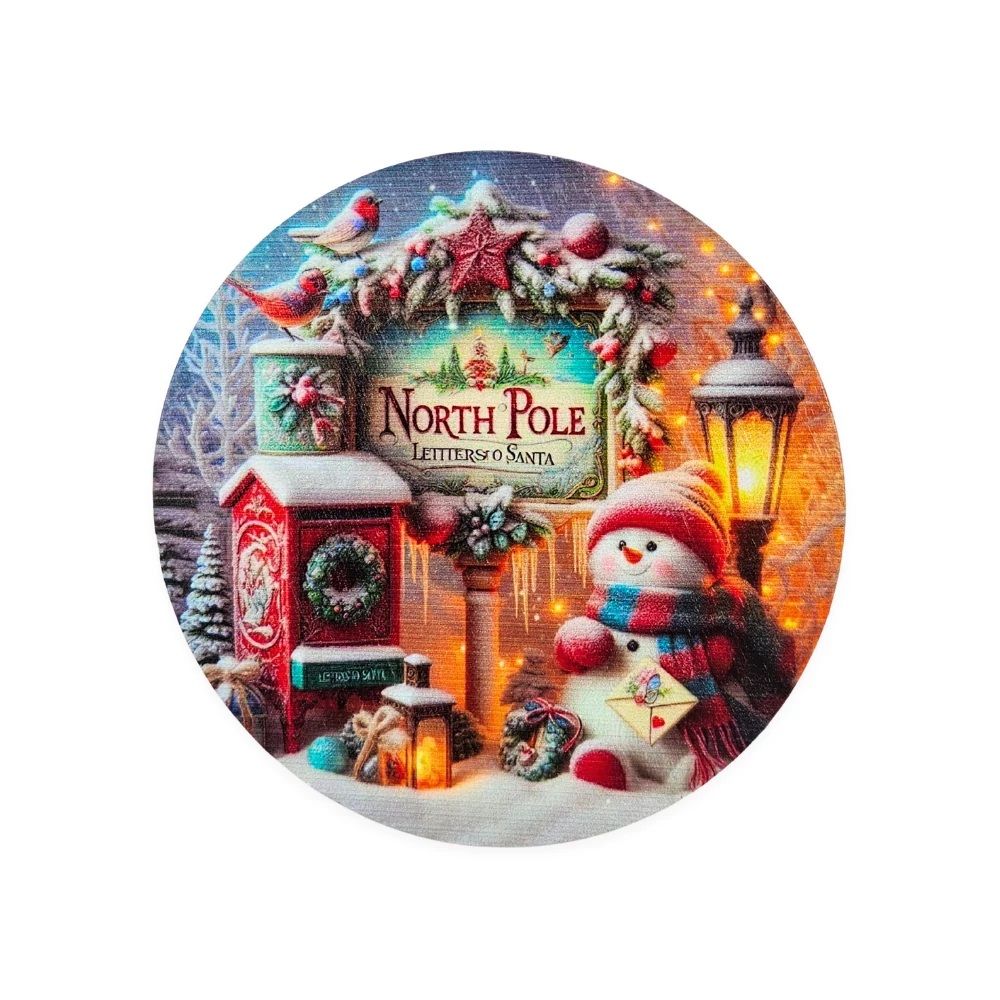 Nyomtatott fa tábla koszorú közép 11,8 cm - Karácsonyi minták 