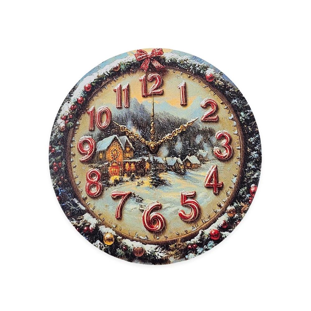 Nyomtatott fa tábla koszorú közép 11,8 cm - Karácsonyi minták 