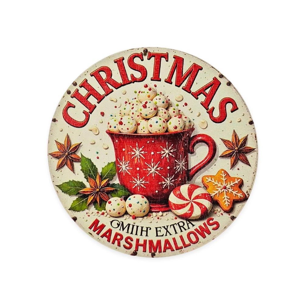 Nyomtatott fa tábla koszorú közép 11,8 cm - Karácsonyi minták 