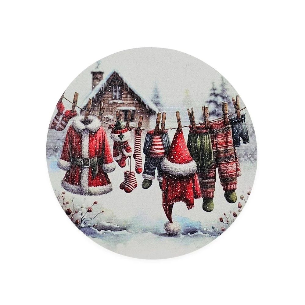 Nyomtatott fa tábla koszorú közép 11,8 cm - Karácsonyi minták 