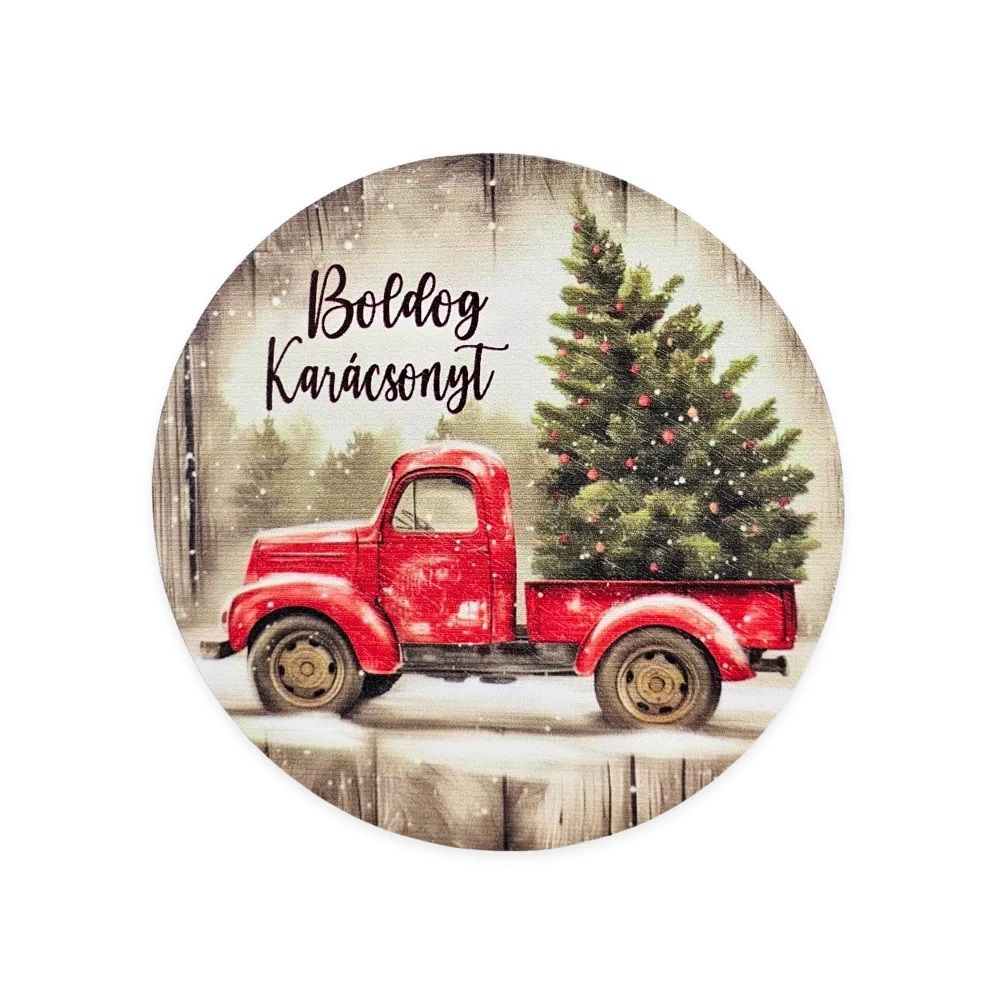 Nyomtatott fa tábla koszorú közép 11,8 cm - Karácsonyi minták 