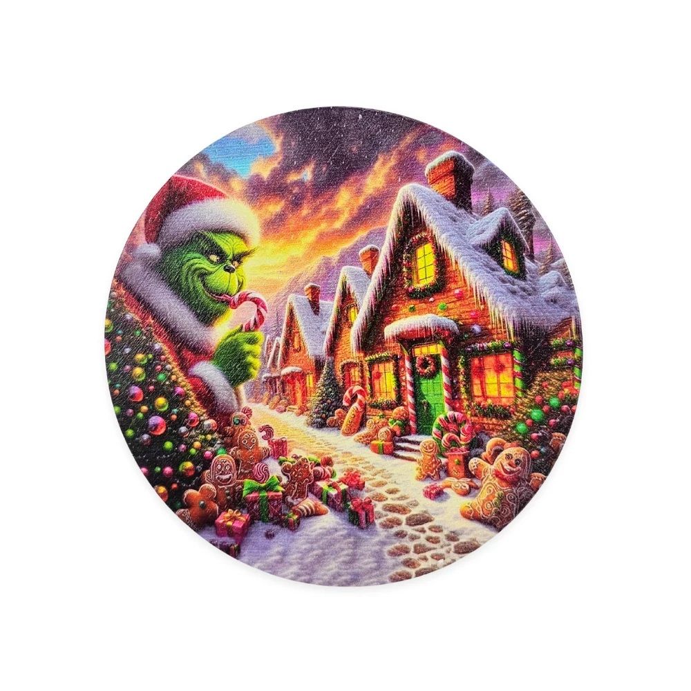 Nyomtatott fa tábla koszorú közép 11,8 cm - Karácsonyi minták 