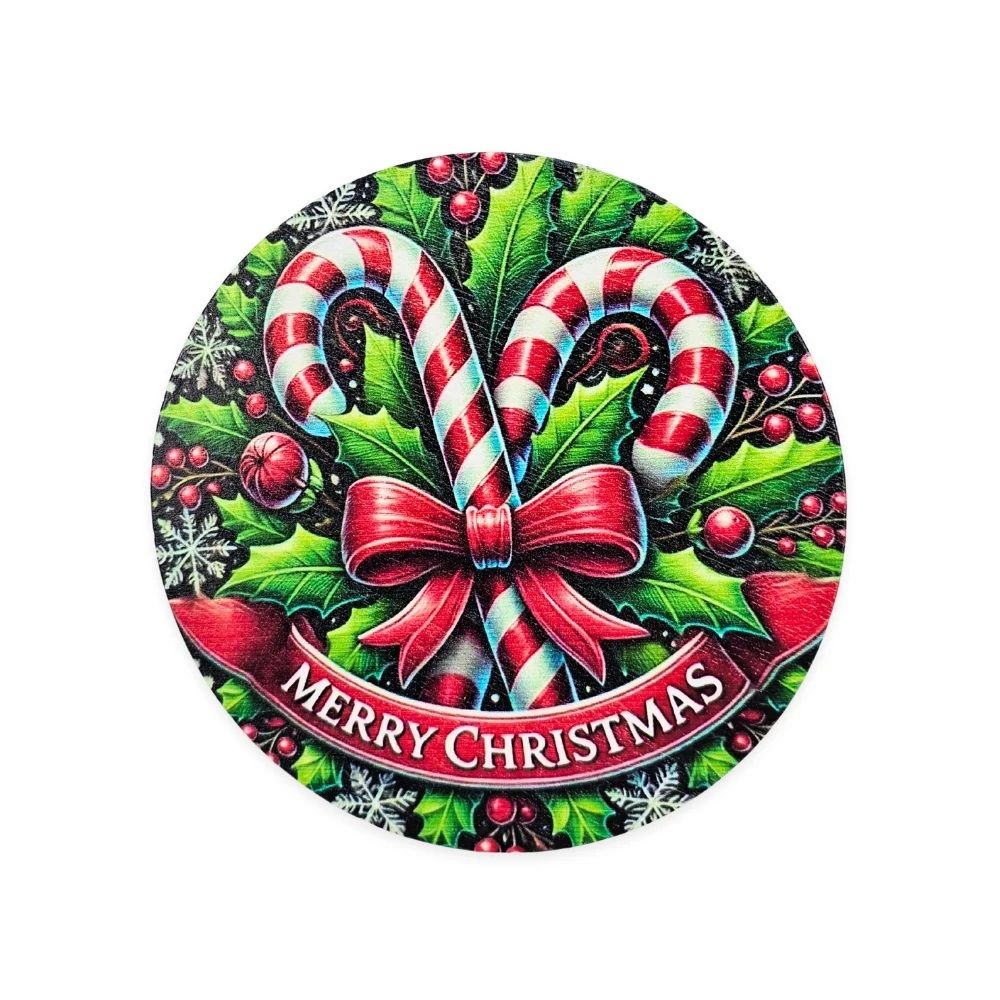 Nyomtatott fa tábla koszorú közép 11,8 cm - Karácsonyi minták 