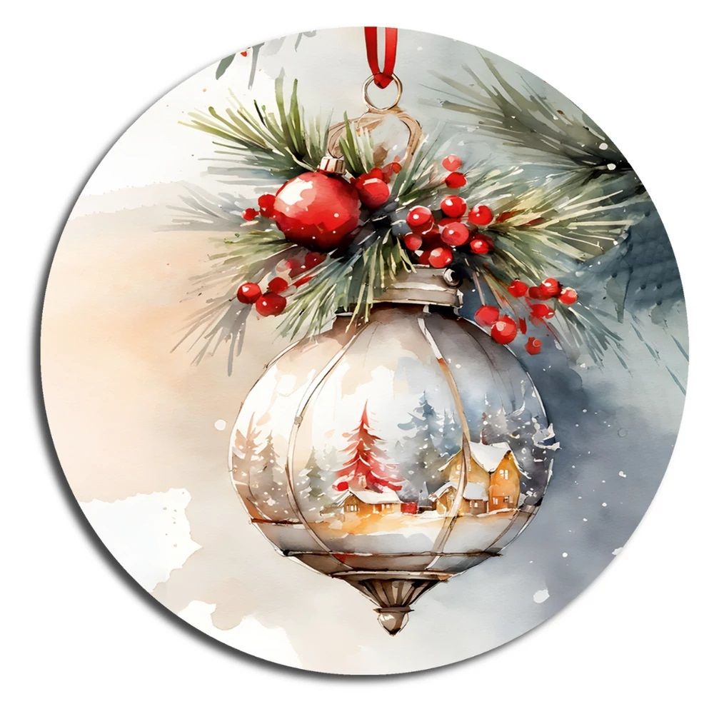 Nyomtatott fa tábla koszorú közép 11,8 cm - Karácsonyi minták 