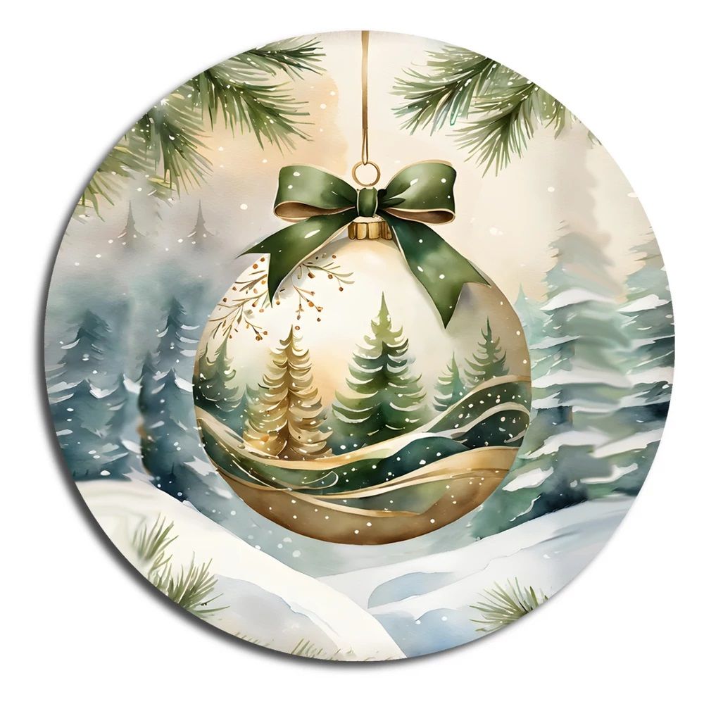 Nyomtatott fa tábla koszorú közép 11,8 cm - Karácsonyi minták 