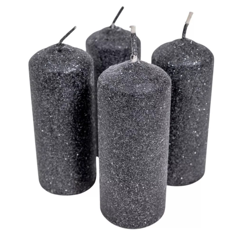 Bársonyhatású glitteres henger gyertya 4 × 10 cm – több színben Bársonyhatású glitteres henger gyertya 4 × 10 cm – több színben