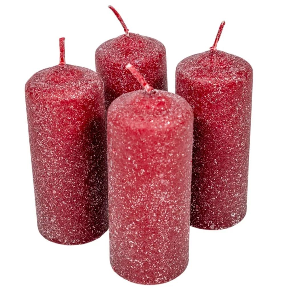 Bársonyhatású glitteres henger gyertya 4 × 10 cm – több színben Bársonyhatású glitteres henger gyertya 4 × 10 cm – több színben