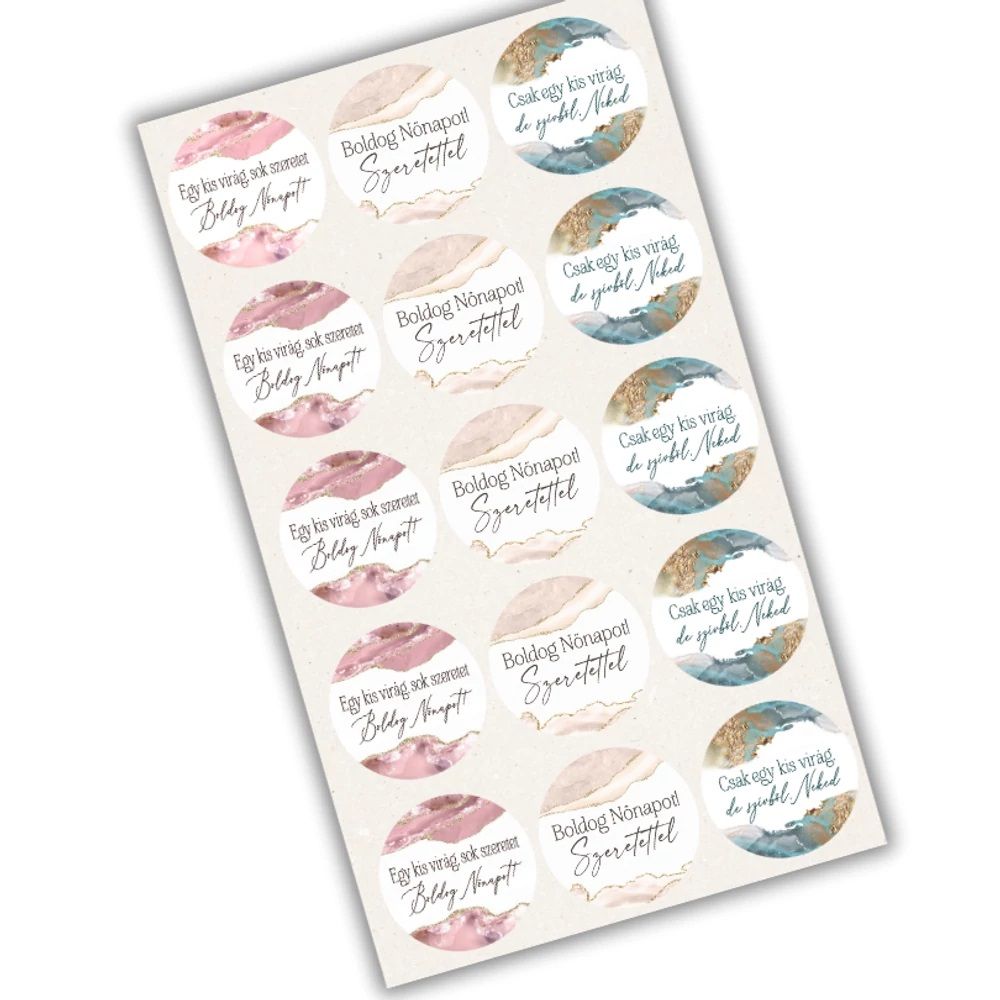 Matrica - Boldog nőnapot kerek matricák - 15db/lap - 3 féle 