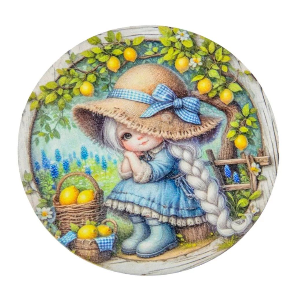 Nyomtatott fa tábla koszorú közép - Nyári design - 11,8 cm Nyomtatott fa tábla koszorú közép - Nyári design - 11,8 cm