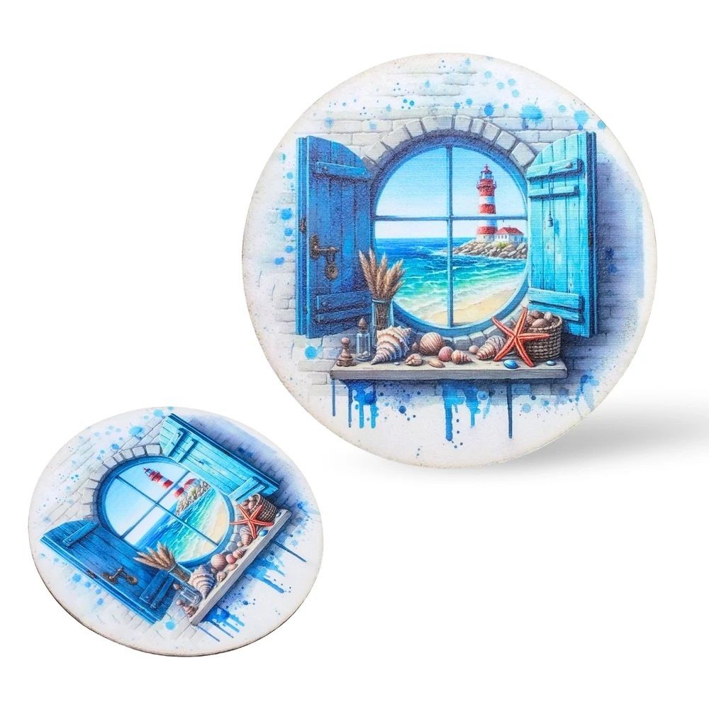 Nyomtatott fa tábla koszorú közép - Nyári design - 14,8 cm
