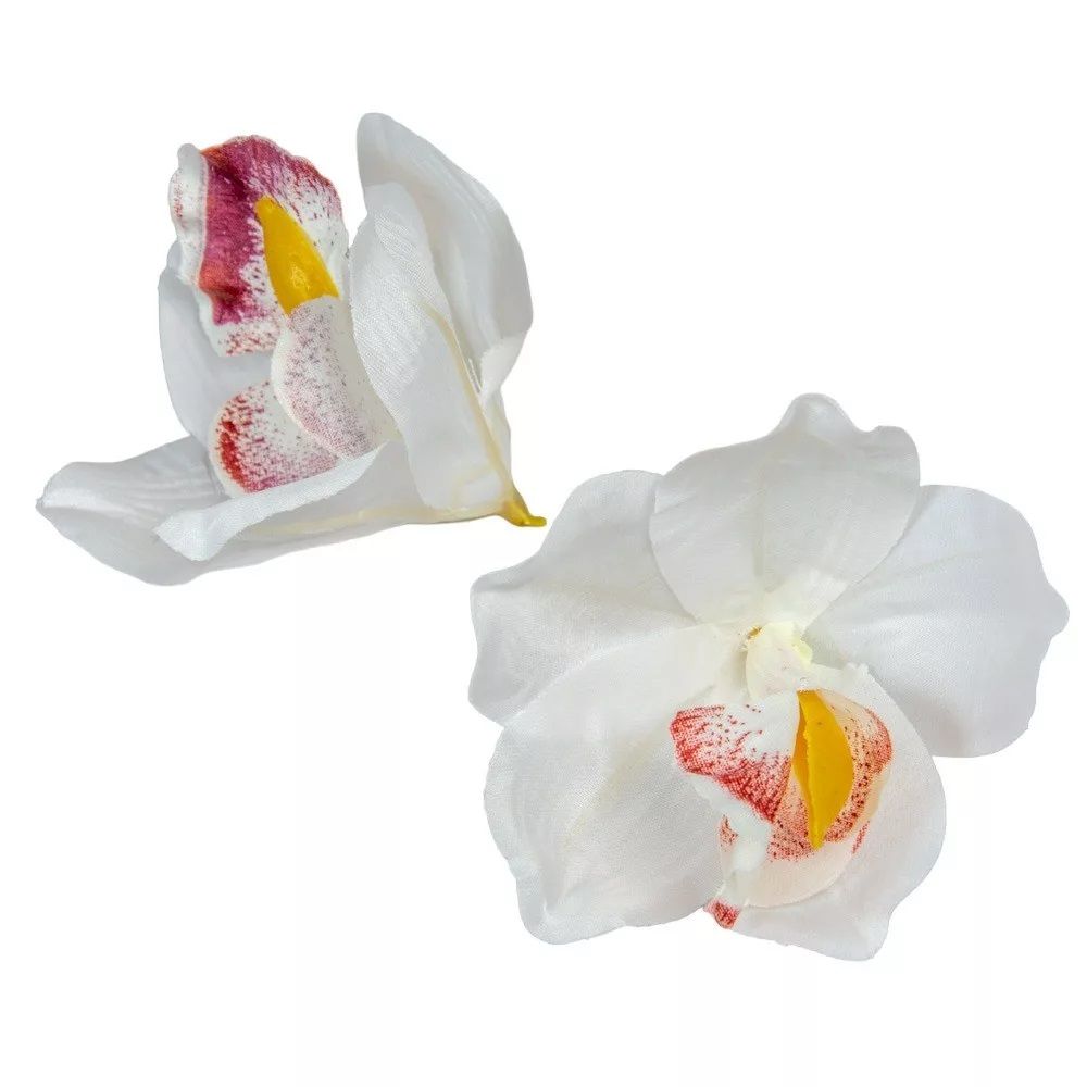 Orchidea virágfej szatén D8cm fehér 24db / csomag Orchidea virágfej szatén D8cm fehér 24db / csomag