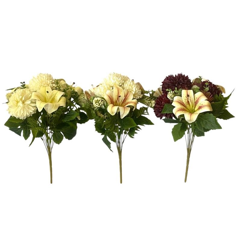 Krizantém-liliom vegyes csokor x9 42cm- 3 színben Krizantém-liliom vegyes csokor x9 42cm- 3 színben