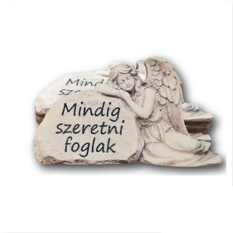 Kőtáblára boruló angyal fa dísz - 4 felirattal Kőtáblára boruló angyal fa dísz - 4 felirattal