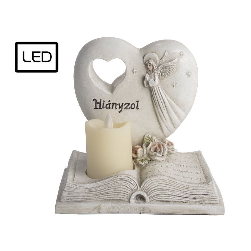 Kegyeleti dísz szívvel, LED gyertyával 17 x 18 cm Kegyeleti dísz szívvel, LED gyertyával 17 x 18 cm