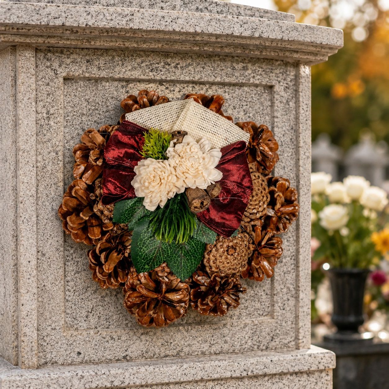 Rózsatoboz kegyeleti koszorú hazai szárazvirág díszítéssel – 15–25 cm Rózsatoboz kegyeleti koszorú hazai szárazvirág díszítéssel – 15–25 cm