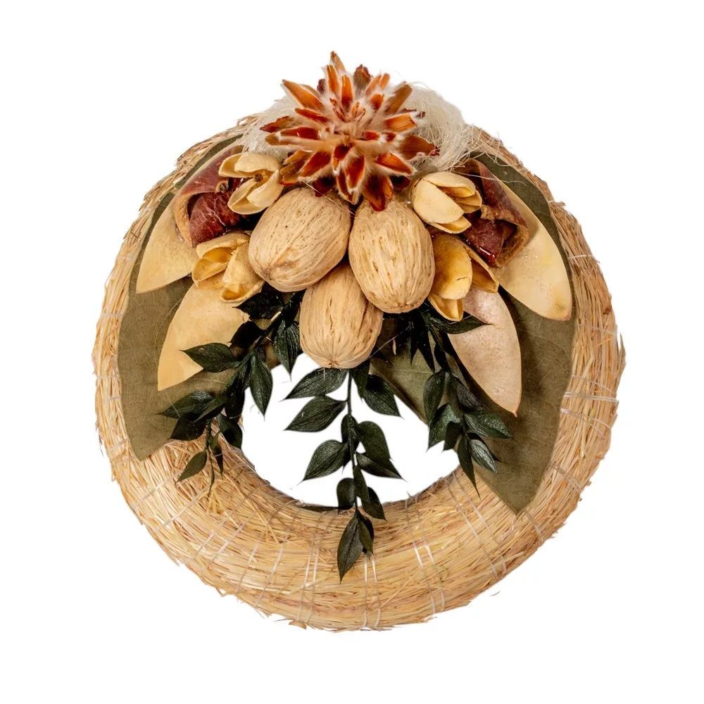 Szalma koszorú trópusi szárazvirág díszítéssel- Több méretben Szalma koszorú trópusi szárazvirág díszítéssel- Több méretben