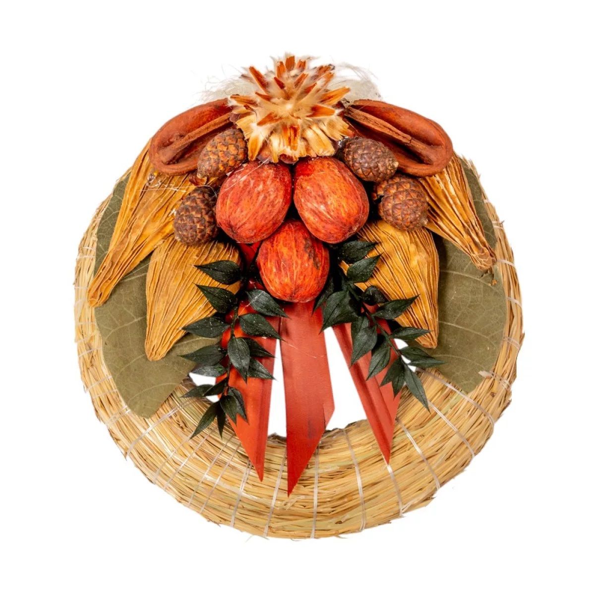 Szalma koszorú trópusi szárazvirág díszítéssel- Több méretben Szalma koszorú trópusi szárazvirág díszítéssel- Több méretben
