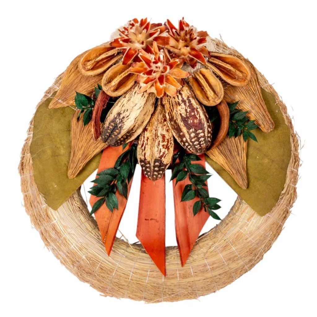 Szalma koszorú trópusi szárazvirág díszítéssel- Több méretben Szalma koszorú trópusi szárazvirág díszítéssel- Több méretben
